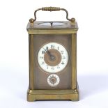 A LATE 19TH CENTURY CARRIAGE TIMEPIECE with an enamel dial, subsidiary dial, striking on a bell with