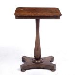 A 19TH CENTURY MAHOGANY RECTANGULAR TOPPED OCCASIONAL TABLE with platform base and turned feet, 50.