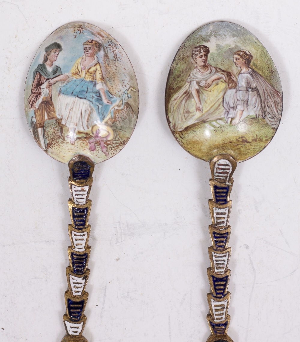 TWO CONTINENTAL ENAMELLED APOSTLE SPOONS each with classical decoration, 12cm in length Condition: - Image 3 of 4