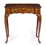 A 19TH CENTURY WALNUT DUTCH MARQUETRY SIDE TABLE with floral decoration, a single frieze drawer