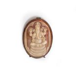A 19TH CENTURY POSSIBLY INDIAN CARVED SHELL CAMEO depicting Ganesh, 3.2cm x 4cm Condition: minor