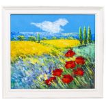 LATE 20TH / EARLY 21ST CENTURY SCHOOL poppies in a field, acrylic on canvas, indistinctly signed