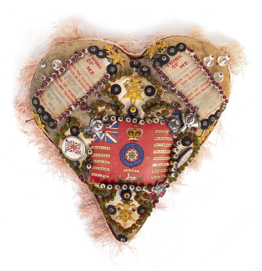 A WORLD WAR ONE SWEETHEART PIN CUSHION Condition: tassels coming loose at the edge, some staining