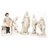 THREE 19TH CENTURY COPELAND PARRIANWARE FIGURES and a Victorian John Bell Parrianware type figure