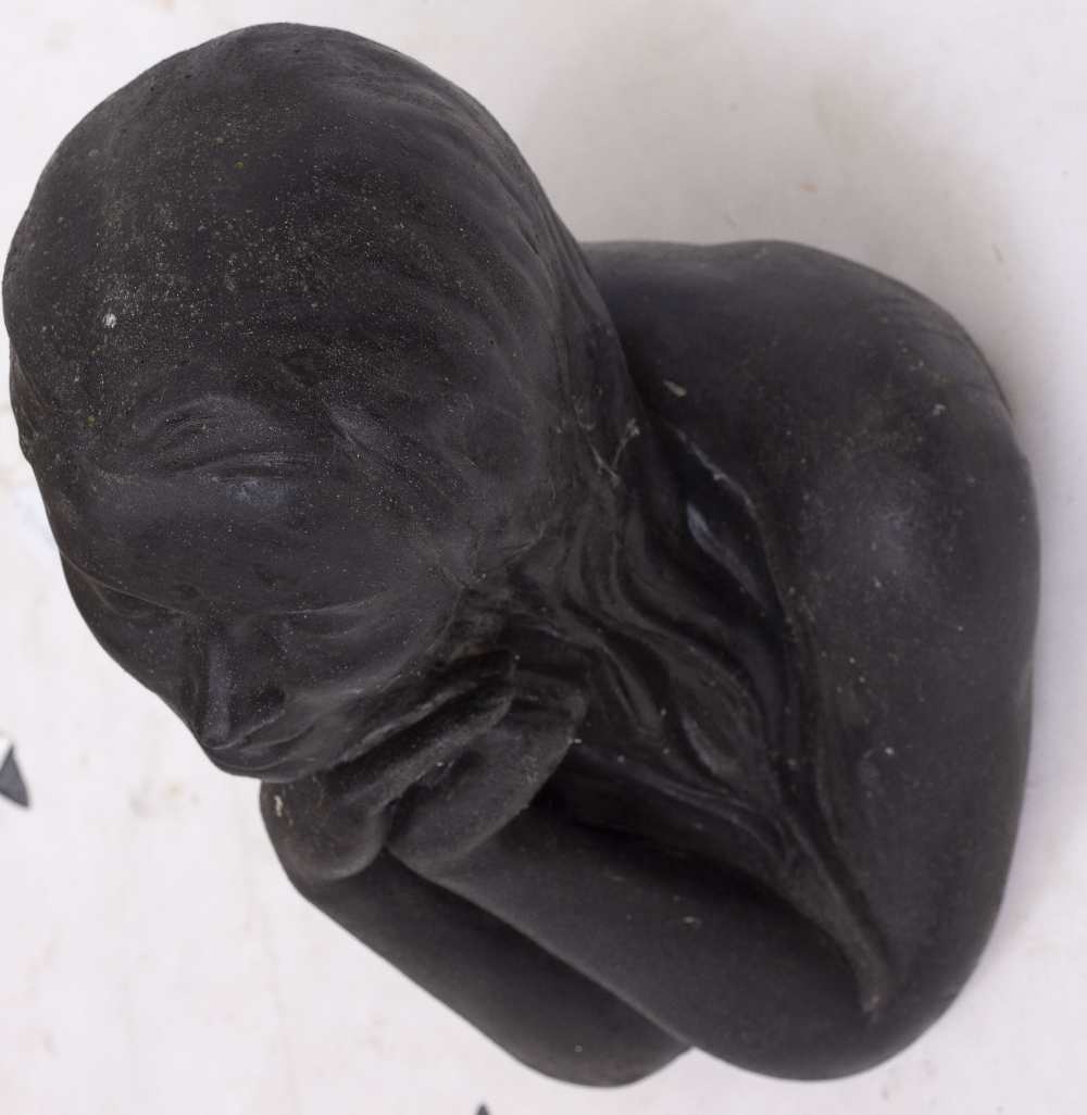 CHRISTINE BAXTER (21ST CENTURY SCHOOL) cast bust of a young girl, black painted reconstituted stone, - Image 3 of 4