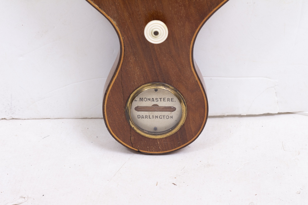 A 19TH CENTURY MAHOGANY WHEEL BAROMETER signed 'L Monastere of Darlington', with silvered dial - Image 4 of 5