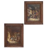 A PAIR OF DECORATIVE PICTURES in the manner of Teniers depicting figures drinking within