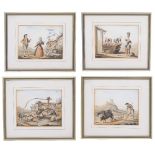 19TH CENTURY CONTINENTAL SCHOOL Peasants working, singing and dancing, a set of four watercolours,