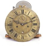 A 19TH CENTURY LONG CASE CLOCK MOVEMENT the circular dial 28cm diameter, the movement with later
