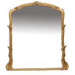 A 19TH CENTURY CARVED GOLD PAINTED OVERMANTLE MIRROR with naturalisticly moulded frame 127cm wide