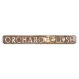 A BULLINGDON STREET SIGN 'Orchard Close', 132cm x 15cm Condition: paint losses, scratches, marks and