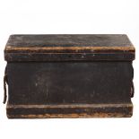 A LATE 19TH / EARLY 20TH CENTURY STAINED PINE TOOL CHEST with an assortment of tools to include