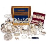 A COLLECTION OF SILVER PLATE to include trays, tea sets, a pierced tazza etc Condition: wear to most
