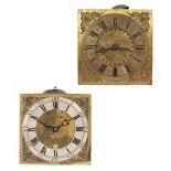 AN 18TH CENTURY BRASS LONGCASE CLOCK DIAL AND MOVEMENT the dial signed John Belling Bodmyn 1726,