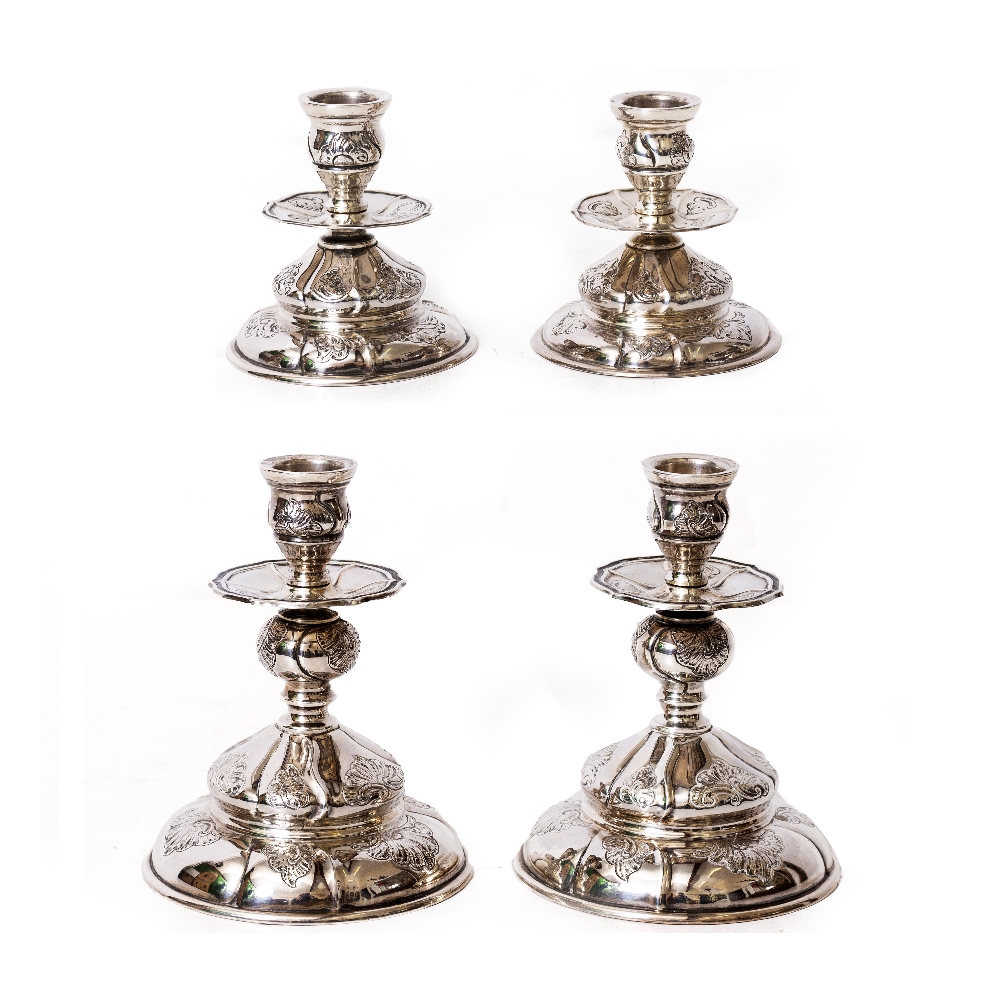 TWO PAIRS OF SILVER DANISH CANDLESTICKS bearing marks for A Dragsted 1947, combined weight 798.5