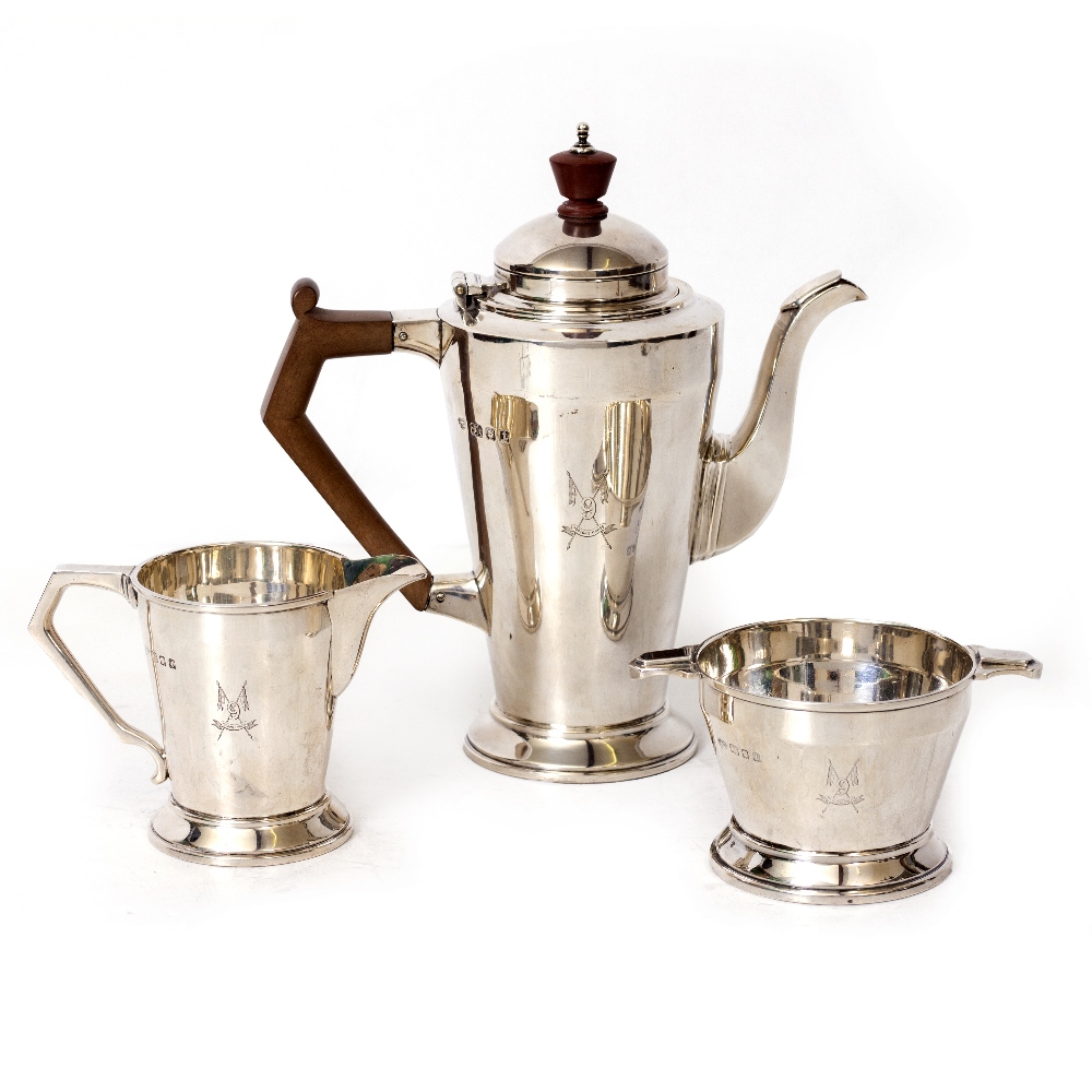 AN ART DECO SILVER COFFEE SET with marks for London 1934 and makers mark 'Goldsmiths and