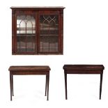 A 19TH CENTURY MAHOGANY FOLD OVER TEA TABLE with cross banded decoration and square tapering legs