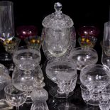 A LARGE COLLECTION OF GLASSWARE to include a set of eight cut glass wine glasses, a set of four