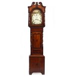 A 19TH CENTURY OAK EIGHT DAY LONG CASE CLOCK the painted dial with Roman numerals, with a subsidiary