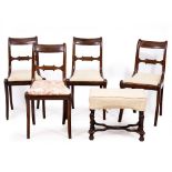 A SET OF FOUR REGENCY BAR BACK DINING CHAIRS with inset seats and sabre legs together with a William