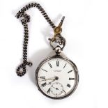 A SILVER OPEN FACE POCKET WATCH the enamelled dial with arabic numerals, signed E Feather Haworth,