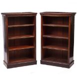 A PAIR OF 19TH CENTURY MAHOGANY OPEN FRONT BOOKCASES each with three adjustable shelves and plinth