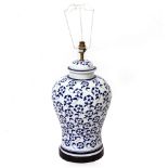 A MODERN ORIENTAL STYLE BLUE AND WHITE PORCELAIN LAMP of baluster form, 52cm high Condition: in good