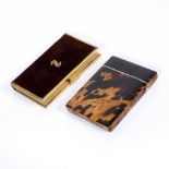 A 19TH CENTURY TORTOISE SHELL CARD CASE 8cm x 10.5cm together with a red felt bound New Testament