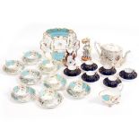 A MIXED GROUP OF CHINA to include a part Victorian turquoise ground porcelain tea service, a Royal