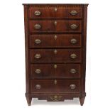 A 19TH CENTURY CONTINENTAL POSSIBLY DUTCH CHEST OF SIX DRAWERS with decorative stringing and