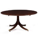A BRIGHTS OF NETTLEBED MAHOGANY AND ROSEWOOD VENEERED CIRCULAR TABLE with a turned stem and four
