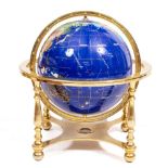 A LATE 20TH / EARLY 21ST CENTURY STONE SAMPLE INLAID GLOBE on a gilt metal stand, 41cm diameter x