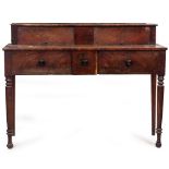 A VICTORIAN MAHOGANY SIDEBOARD the superstructure with twin doors over three frieze drawers and