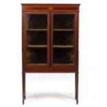 AN EDWARDIAN MAHOGANY AND SATINWOOD INLAY DISPLAY CABINET 92cm wide x 35cm deep x 160.5cm wide