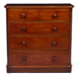 A VICTORIAN HARDWOOD CHEST OF TWO SHORT AND THREE LONG DRAWERS with turned knob handles, 103cm