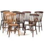 A MATCHED SET OF EIGHT ASH AND ELM LATH BACK KITCHEN CHAIRS each with a seat approximately 39cm wide