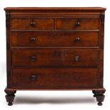 A LATE VICTORIAN MAHOGANY LARGE SIZE CHEST OF TWO SHORT AND THREE LONG DRAWERS standing on