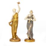 TWO ROYAL WORCESTER BLUSH IVORY PORCELAIN FIGURINES OF VESTAL VIRGINS both late 19th / early 20th