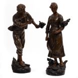 A PAIR OF SPELTER FIGURES 'The Proposal', each 39cm in height Condition: some surface scratches