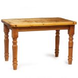 A PINE KITCHEN TABLE with turned legs, 120cm x 74cm x 77cm At present, there is no condition