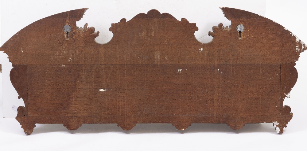 A VICTORIAN OAK WALL HANGING COAT RACK with breakarch pediment and carved cornucopia decoration - Image 2 of 5