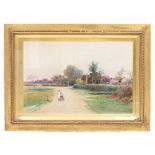 LEOPOLD RIVERS (1852-1905) Children on a country track, watercolour, 49cm x 73cm Condition: some