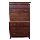 A 19TH CENTURY MAHOGANY CHEST ON CHEST with crossbanded decoration to the drawers, standing on