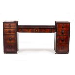 A 19TH CENTURY MAHOGANY BOW FRONTED SIDEBOARD with two side piers with various drawers to include