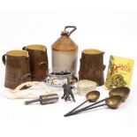 A QUANTITY OF ITEMS to include a Sutton Garden & Co flagon, an antique Spelter figure of a fairy,