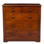 A VICTORIAN MAHOGANY CHEST OF TWO SHORT AND THREE LONG DRAWERS with turned knob handles, 105cm x