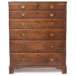 A 19TH CENTURY OAK CHEST OF TWO SHORT AND FIVE GRADUATED LONG DRAWERS all on bracket feet, 104cm