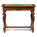 A VICTORIAN WALNUT WRITING TABLE with baize inset top, frieze drawers to each side, reeded legs