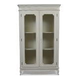 A FRENCH STYLE WHITE PAINTED ARMOIRE the twin glazed doors enclosing two adjustable shelves and