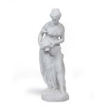 A LARGE BISQUE PORCELAIN FIGURINE by Vion & Baury of Paris depicting a classical maiden with a jar